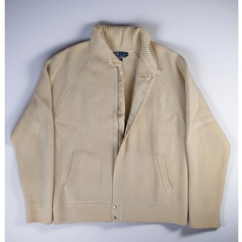 VTG Polo Ralph Lauren 100% Wool Full Zip Shawl Collar Cardigan Sweater Men's XL